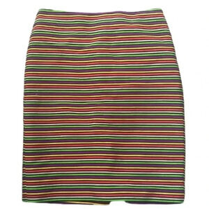 TALBOTS STRIPED STRAIGHT PENCIL MIDI SKIRT RED RAINBOW COLORS TEXTURED SIZE 2